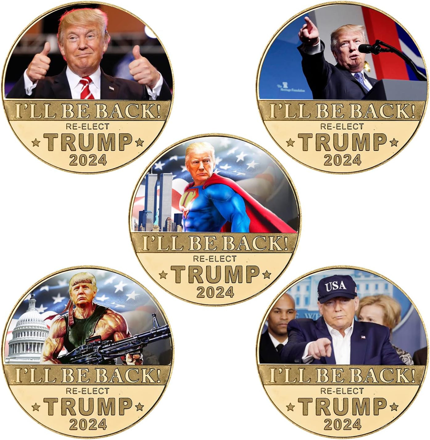 5 PCS Trump 2024 Commemorative Coin, 24K Gold & Silver Playing Card for Collection,A Great Coin and Poker Collecting Gifts for Husband, Father, Friends,Fans,Father'S Day and More.(Gold&Silver)