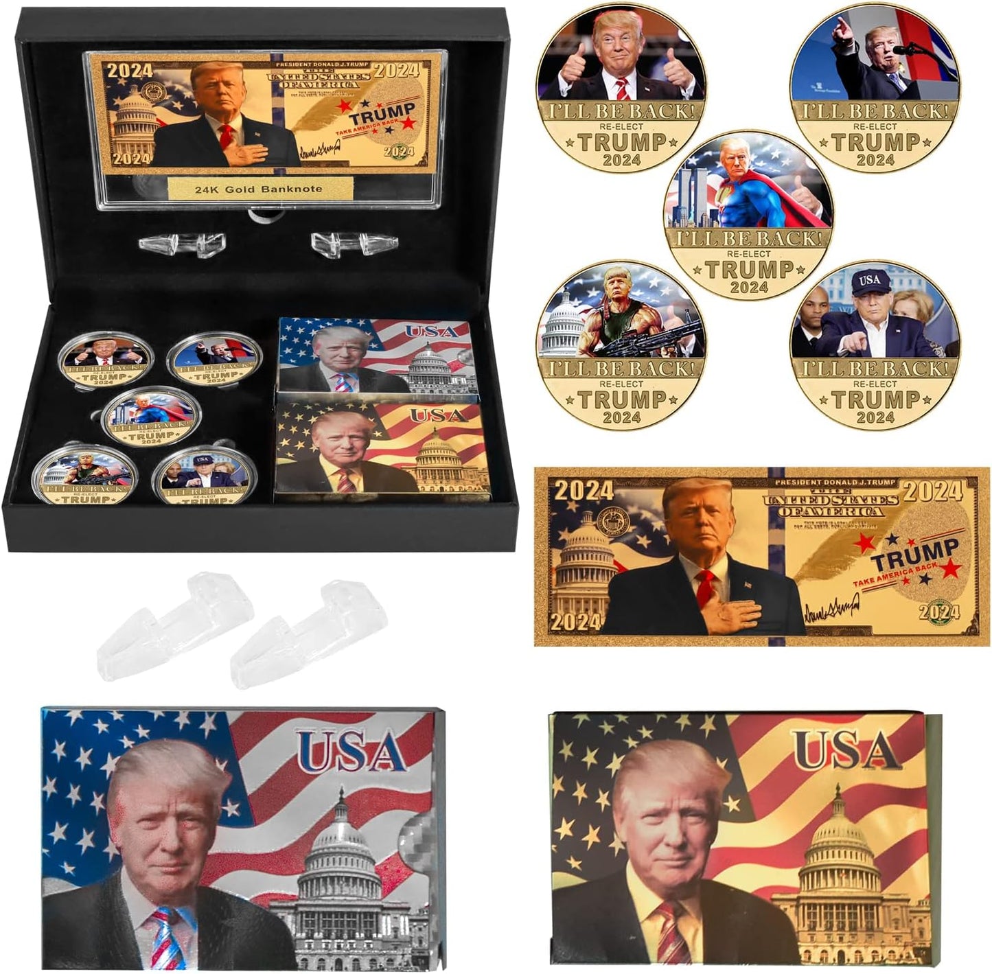 5 PCS Trump 2024 Commemorative Coin, 24K Gold & Silver Playing Card for Collection,A Great Coin and Poker Collecting Gifts for Husband, Father, Friends,Fans,Father'S Day and More.(Gold&Silver)